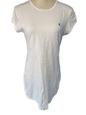 Calvin Klein Womens Stretch T-Shirt Tee Dress White Black Logo Size M